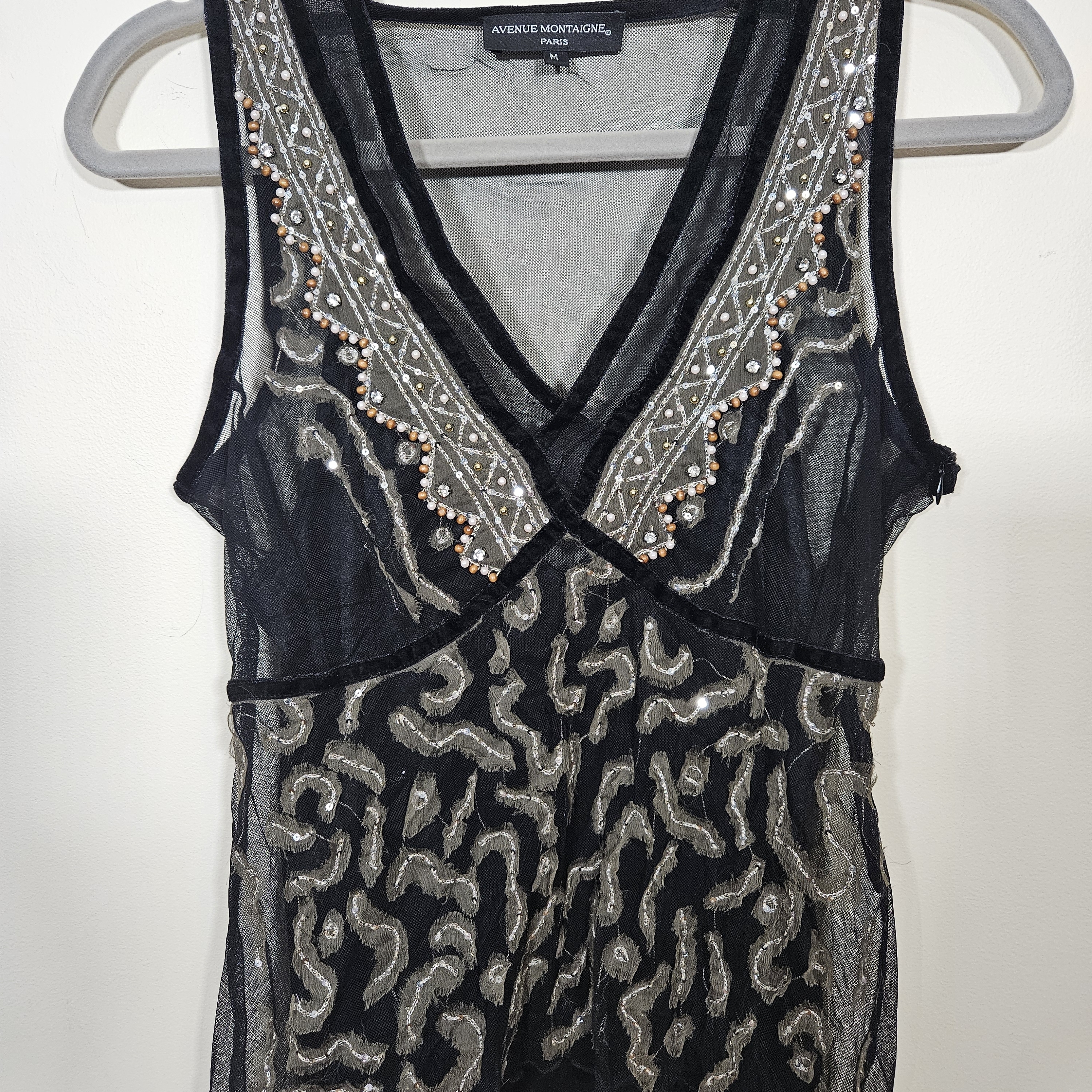Avenue Montaigne Black And Silver Embellished Women's Top
